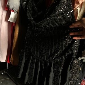Cowl Neck Black Sequin Dress